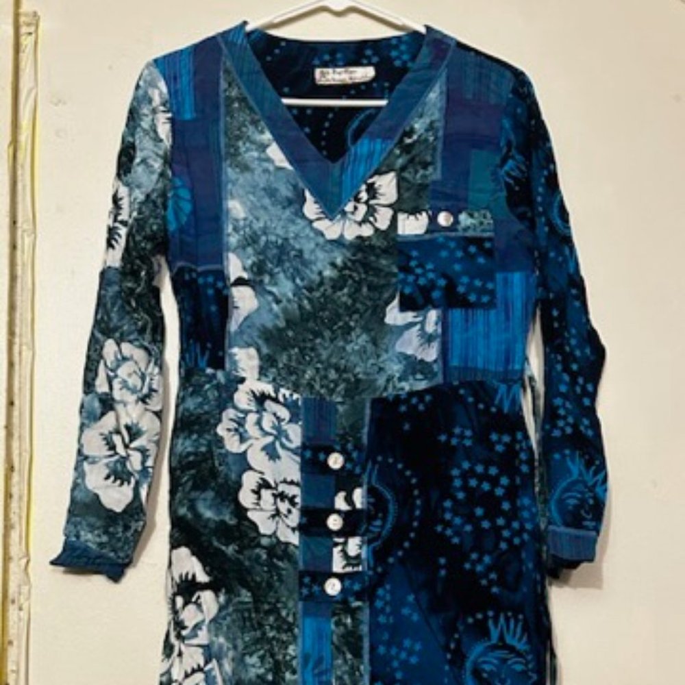 Papillon Blue Patchwork Longsleeve Dress (S)